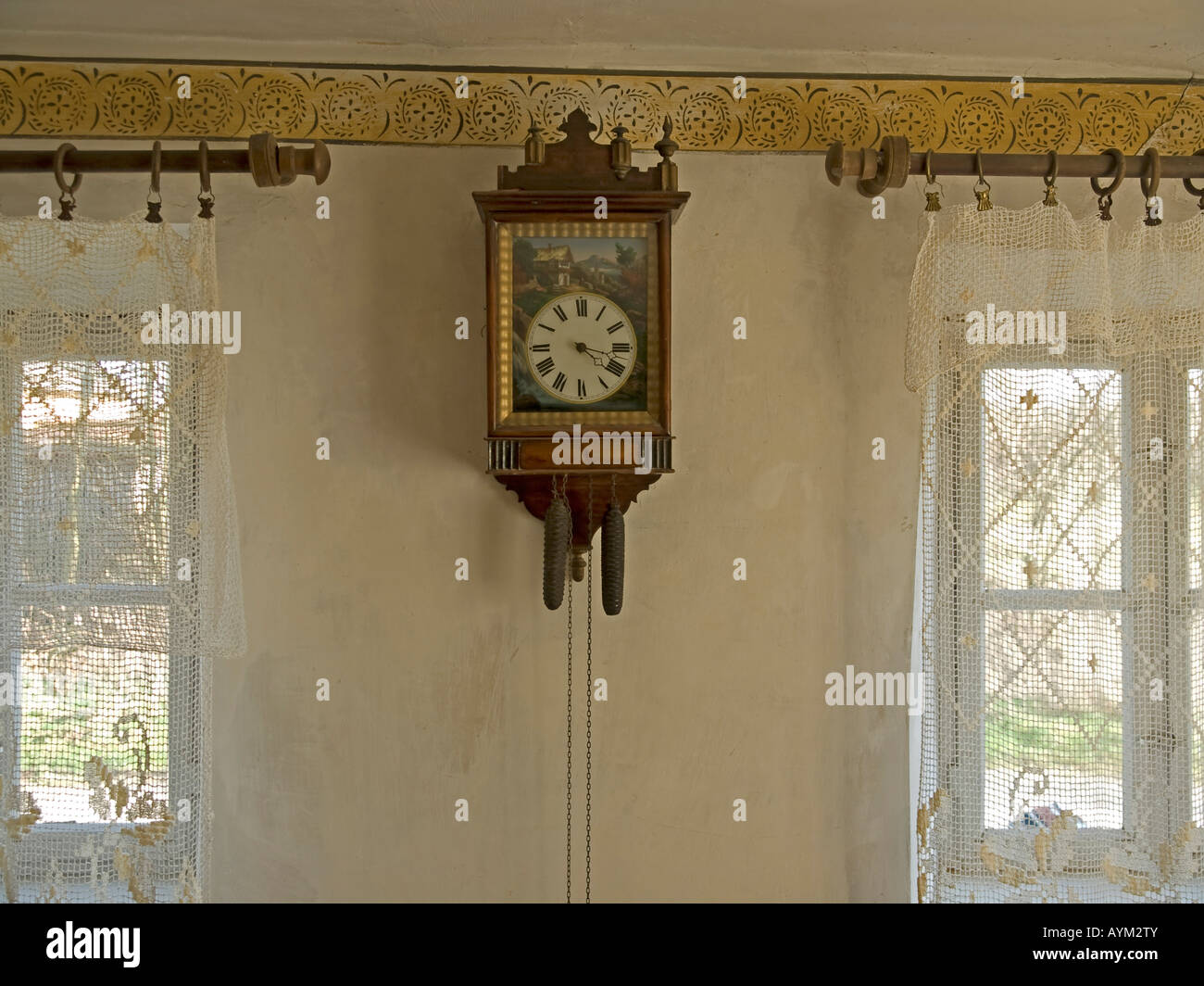 Old Clock On Wall Interior View In An House With Original Historic The Franconian Open Air Museum Old Clock On Wall Interior View In An House With Original Historic The Franconian Open Air Museum