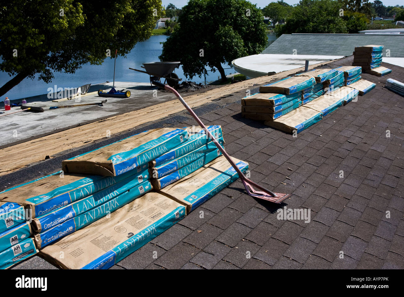 Roofing Shingles Stacked for Installation Stock Photo, Royalty Free Image: 17156538 - Alamy How To Stack Shingles On A Roof