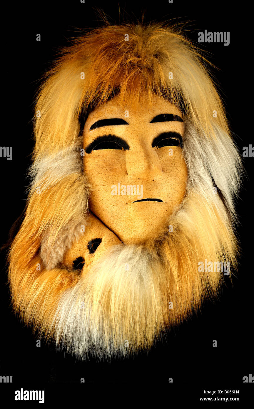 Canada, First Nations Canadian art. Typical caribou hide face mask of