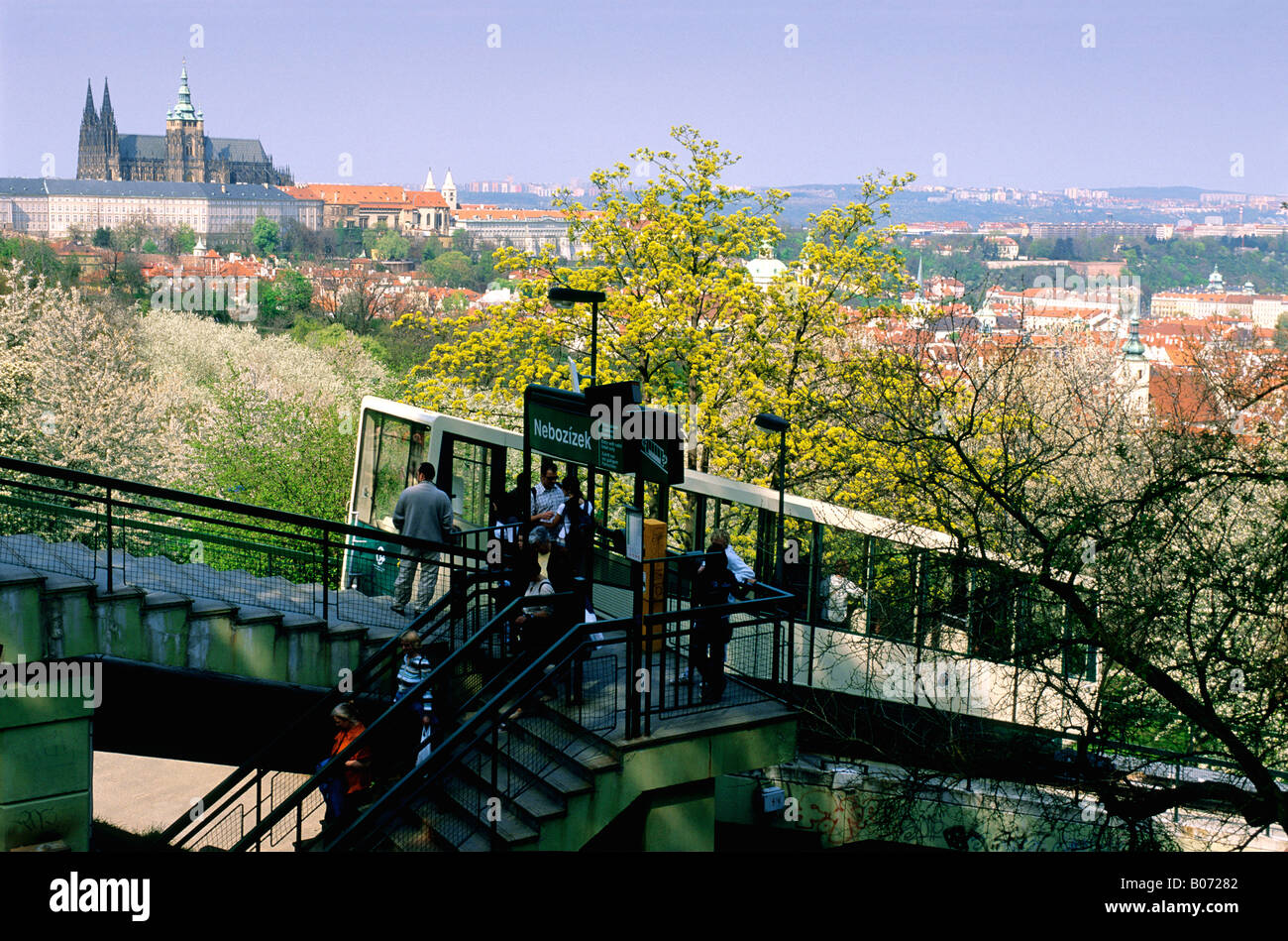 CZECH REPUBLIC PRAGUE HRADCANY CASTLE CABLE CAR PETRIN HILL Stock Photo