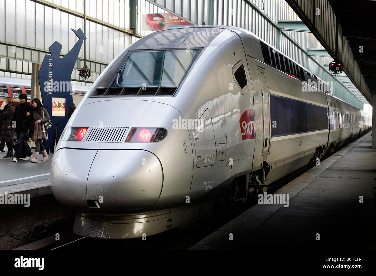 TGV highspeed train on the Stuttgart Paris line, Stuttgart Central Stock Photo, Royalty Free