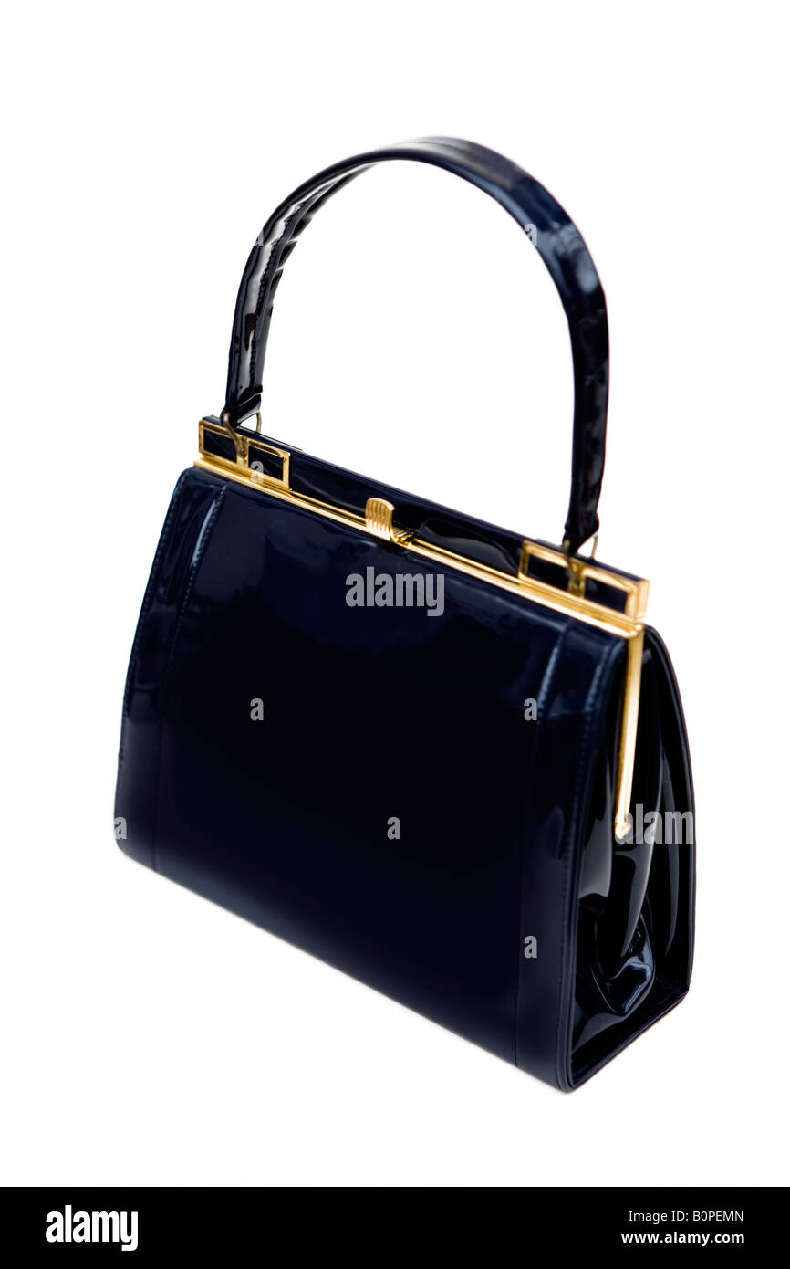 1950&#39;s/60&#39;s vintage black patent leather handbag - shot against a Stock Photo, Royalty Free ...