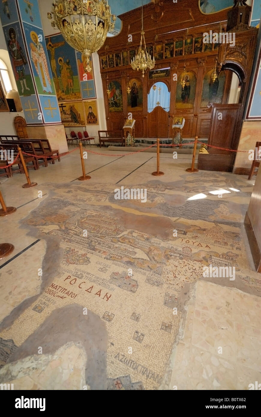 Mosaic map of Holy Land Palestine St greek Orthodox church Stock Photo, Royalty Free