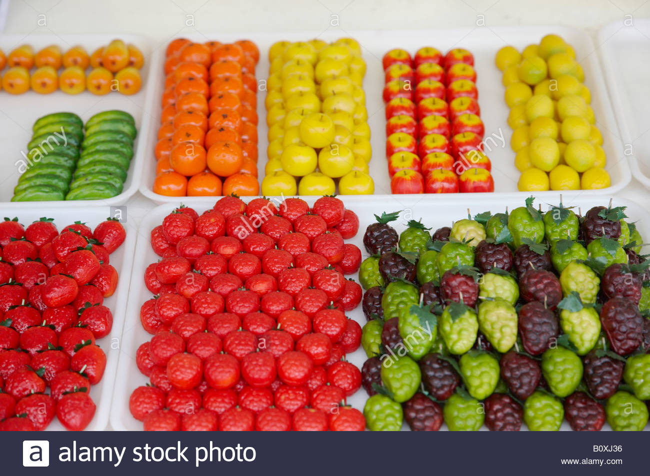 Marzipan almond paste sweets in the form of fruits a local speciality