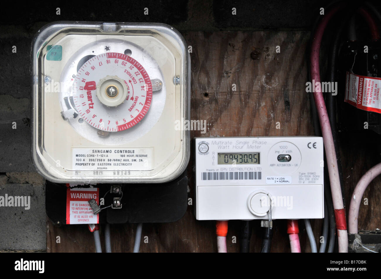 Domestic electricity meter with time clock that switches night time