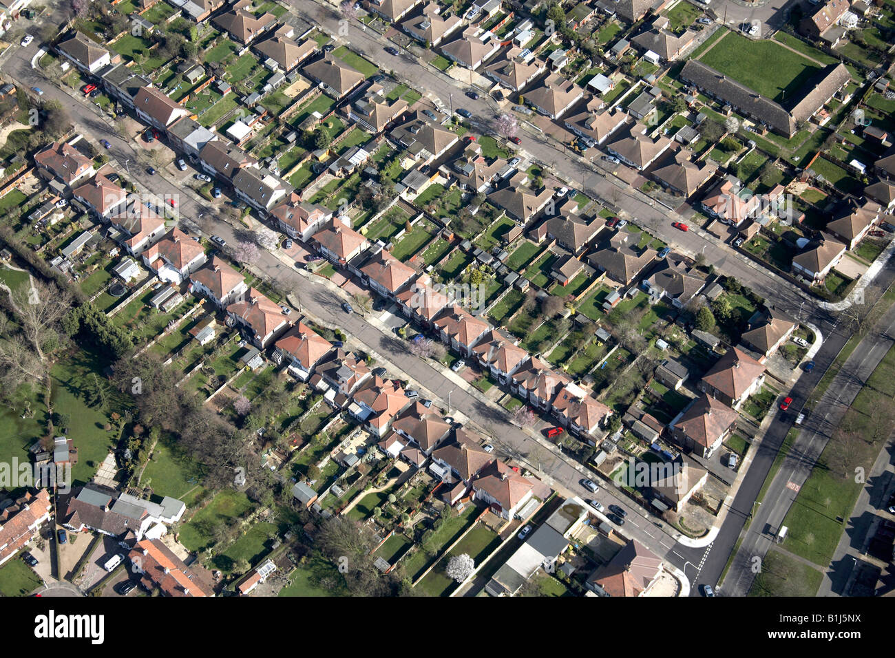 Aerial view north east of suburban housing St Albans Avenue Upminster