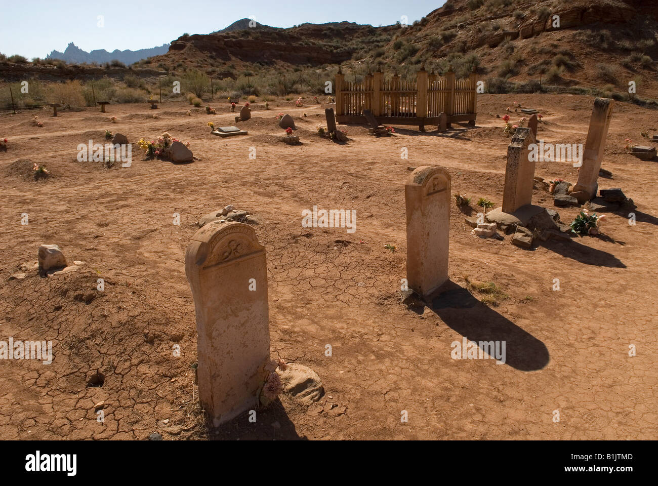 Photograph of Headstones in Grafton Cemetery, Grafton Ghost Town Stock