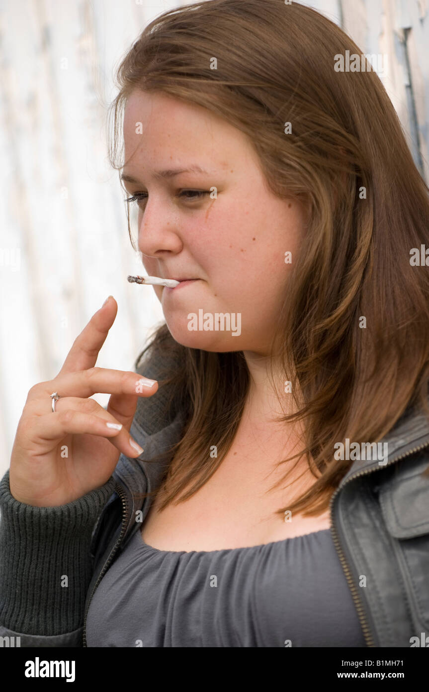 Young Woman Overweight Girl Person Smoking A Hand