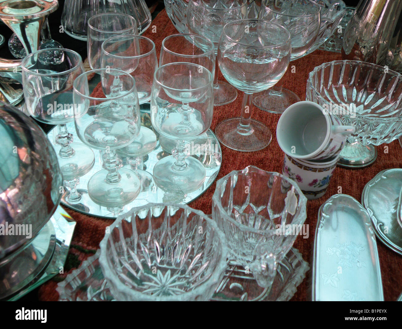 assorted glassware at market stall Stock Photo 18319726 Alamy