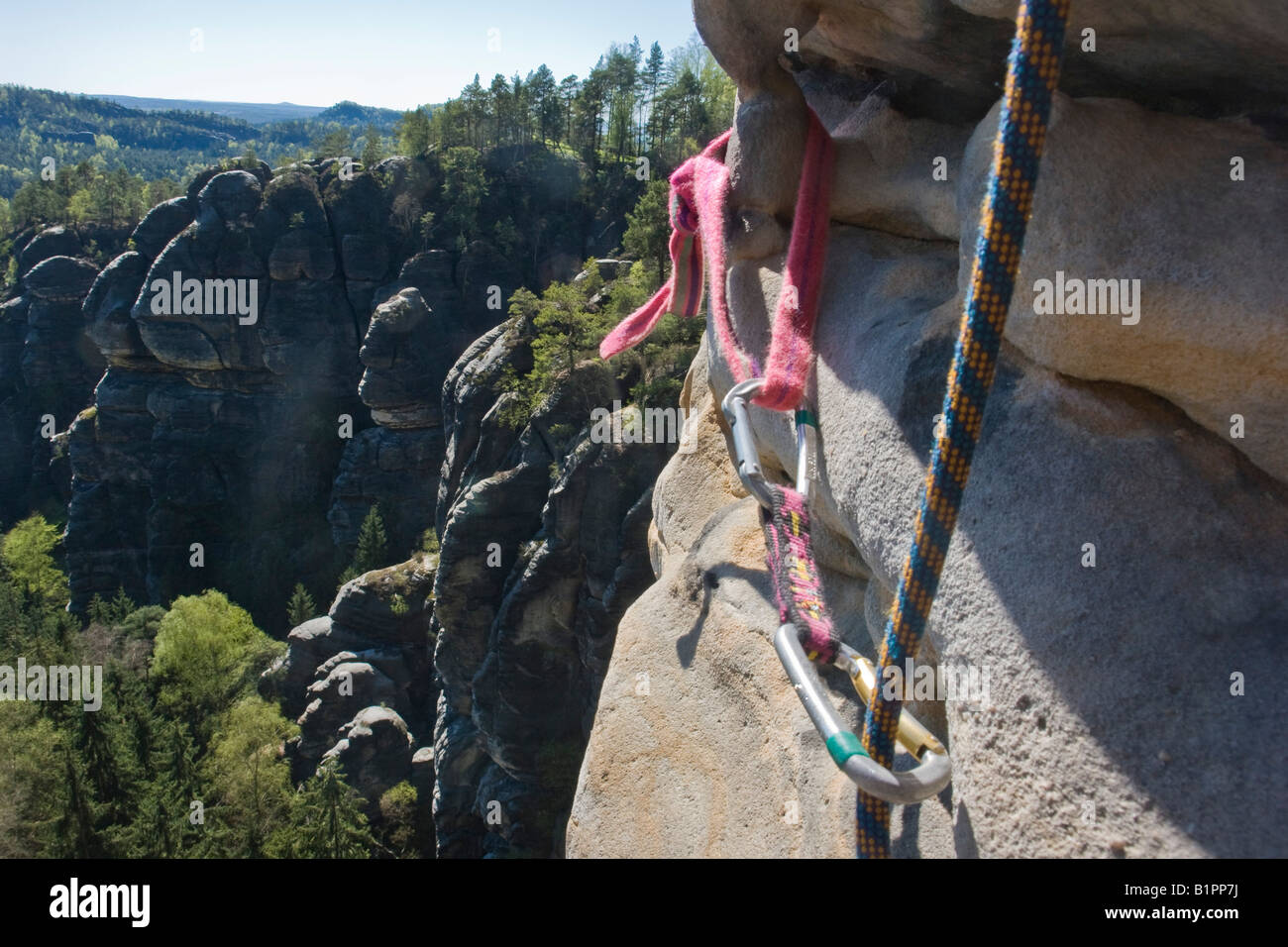 rock climbing protection quickdraw sling rope Stock Photo, Royalty Free Image 18325430 Alamy