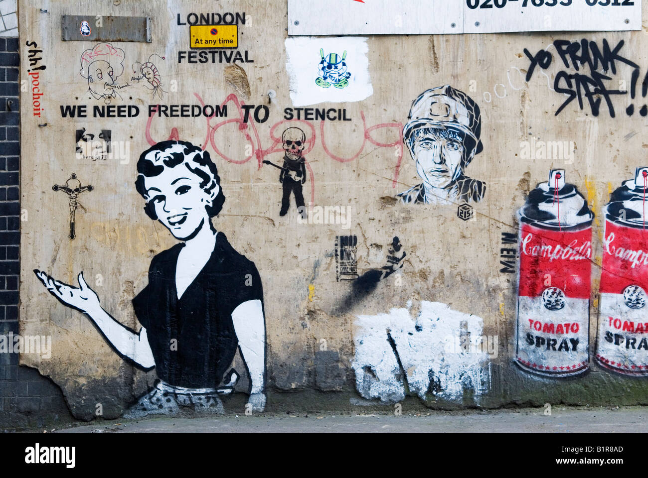 Banksy British graffiti street artist [Cans Festival] Waterloo London Stock Photo, Royalty Free
