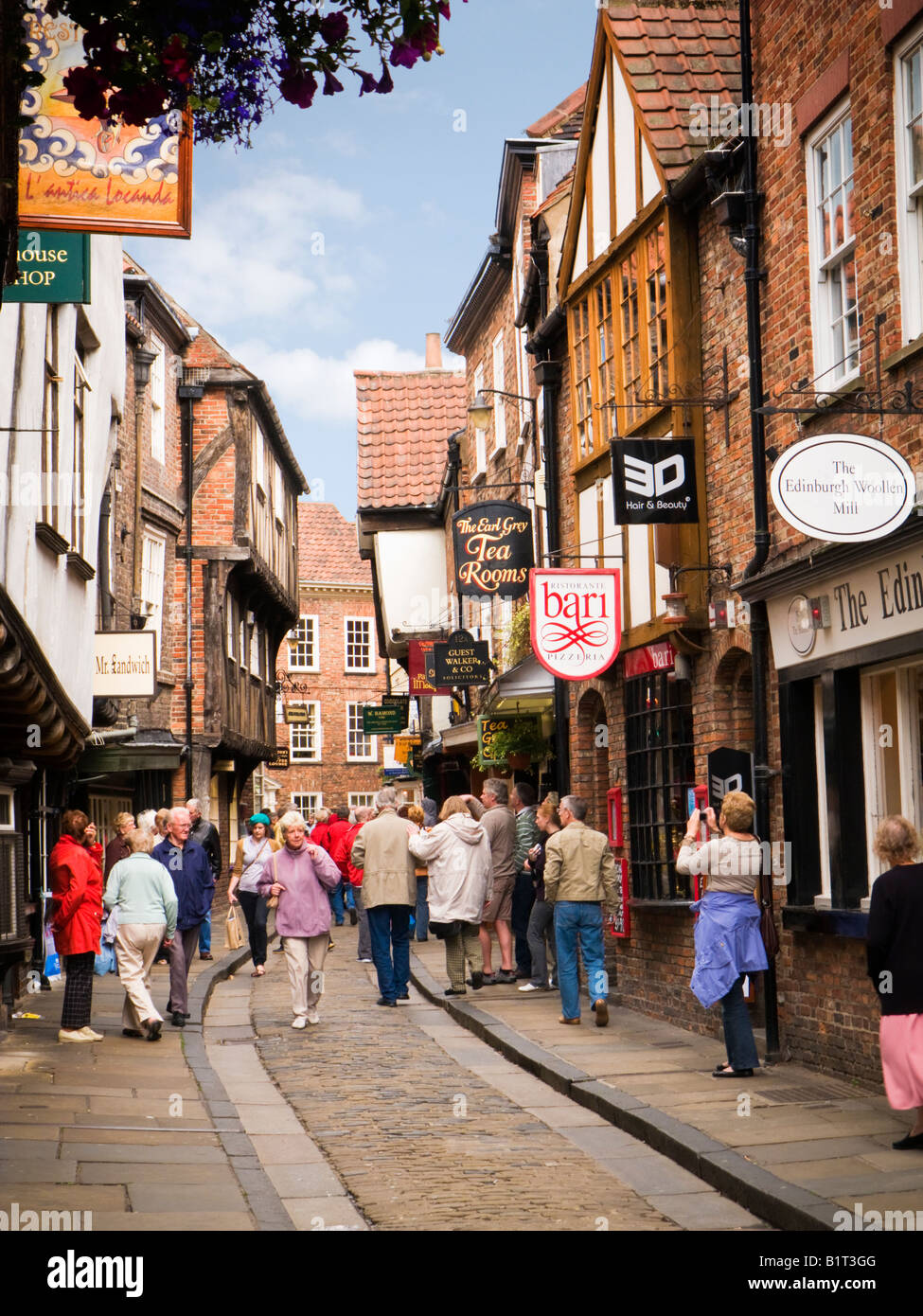 The Shambles, York, UK Ancient medieval cobbled street and shops Stock Photo, Royalty Free