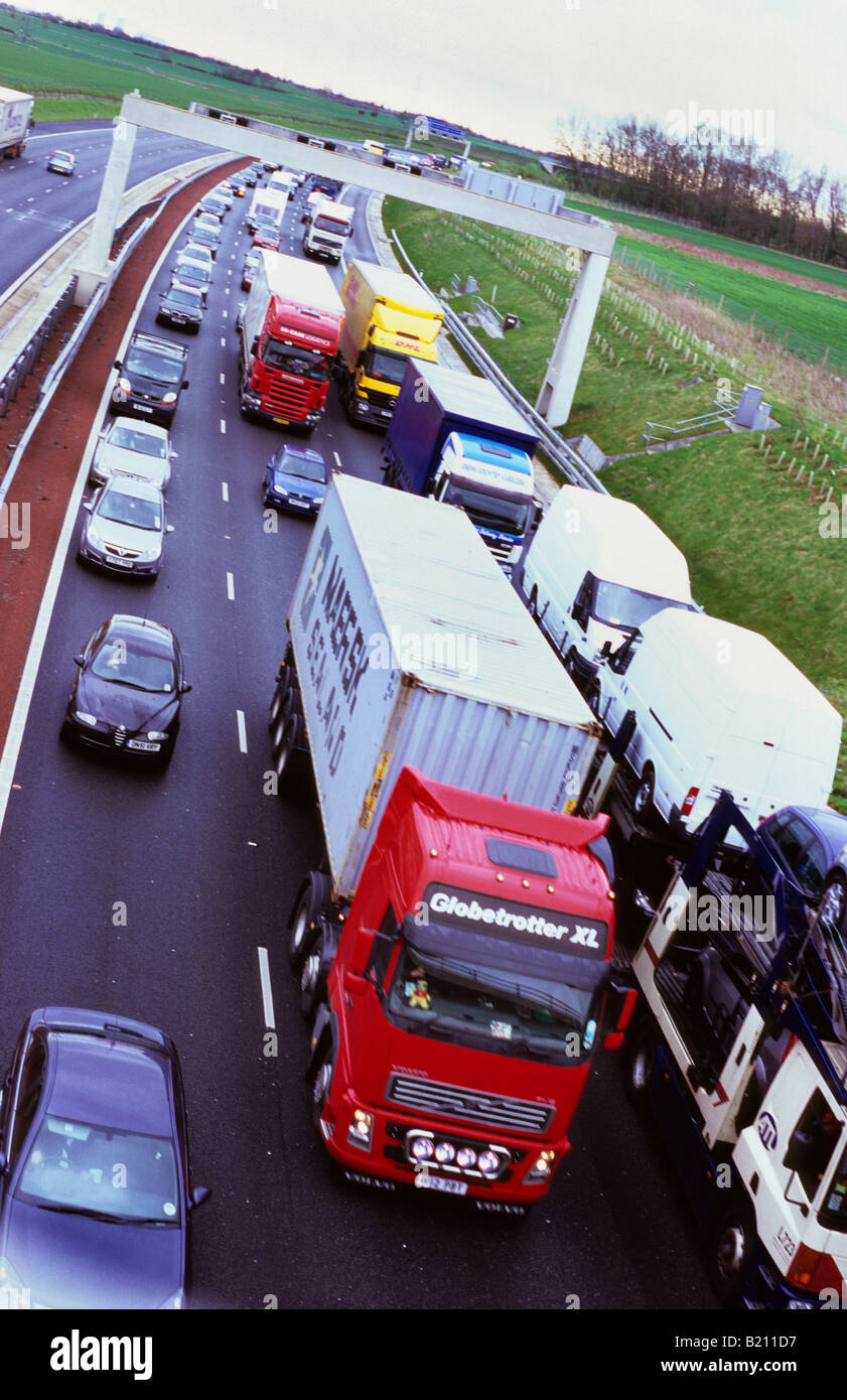 Traffic Jam In Rain On The A1 M Motorway Leeds Yorkshire UK Stock Photo