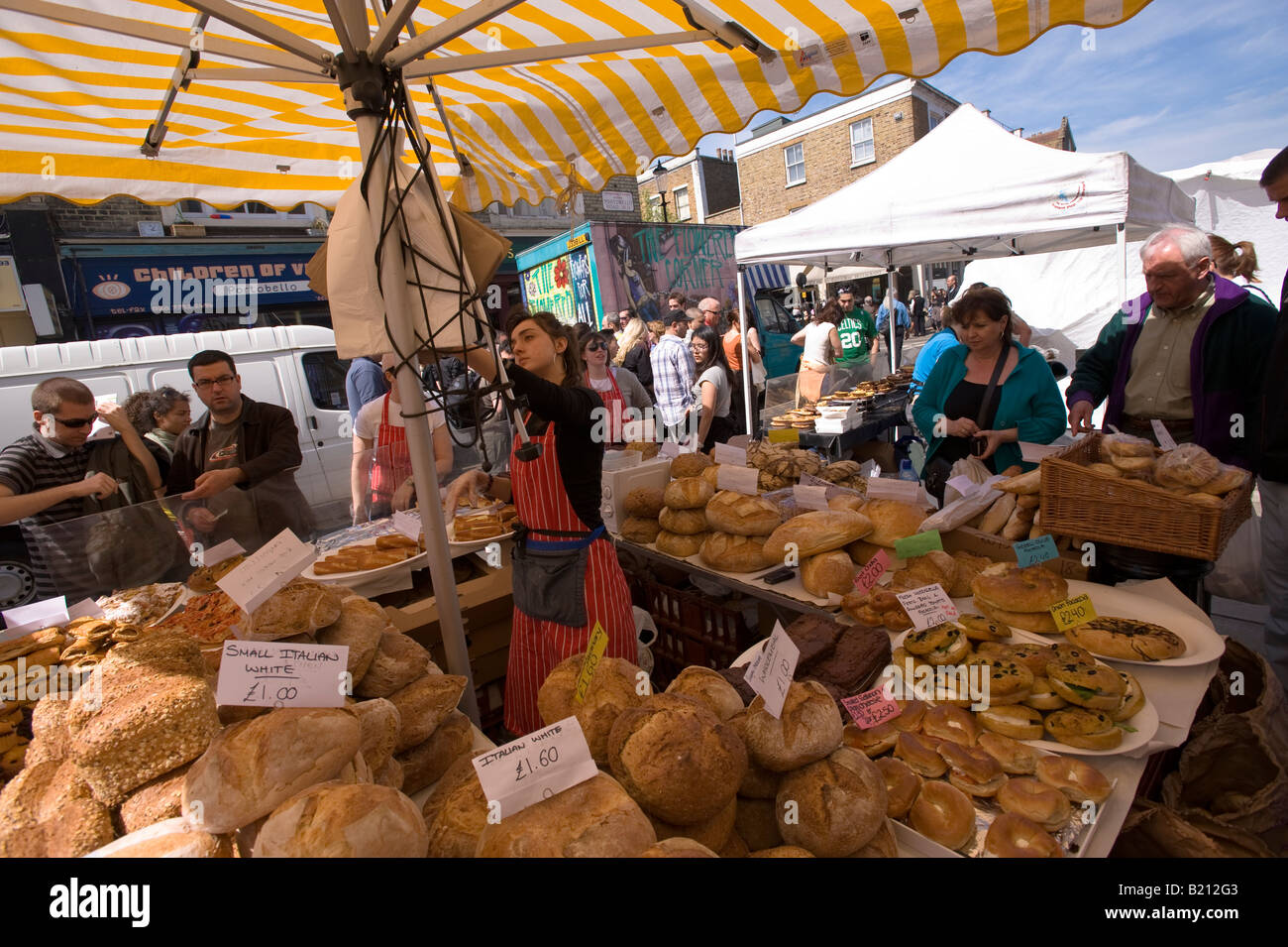 Bakery stall Portobello Road Market W11 London United Kingdom Stock