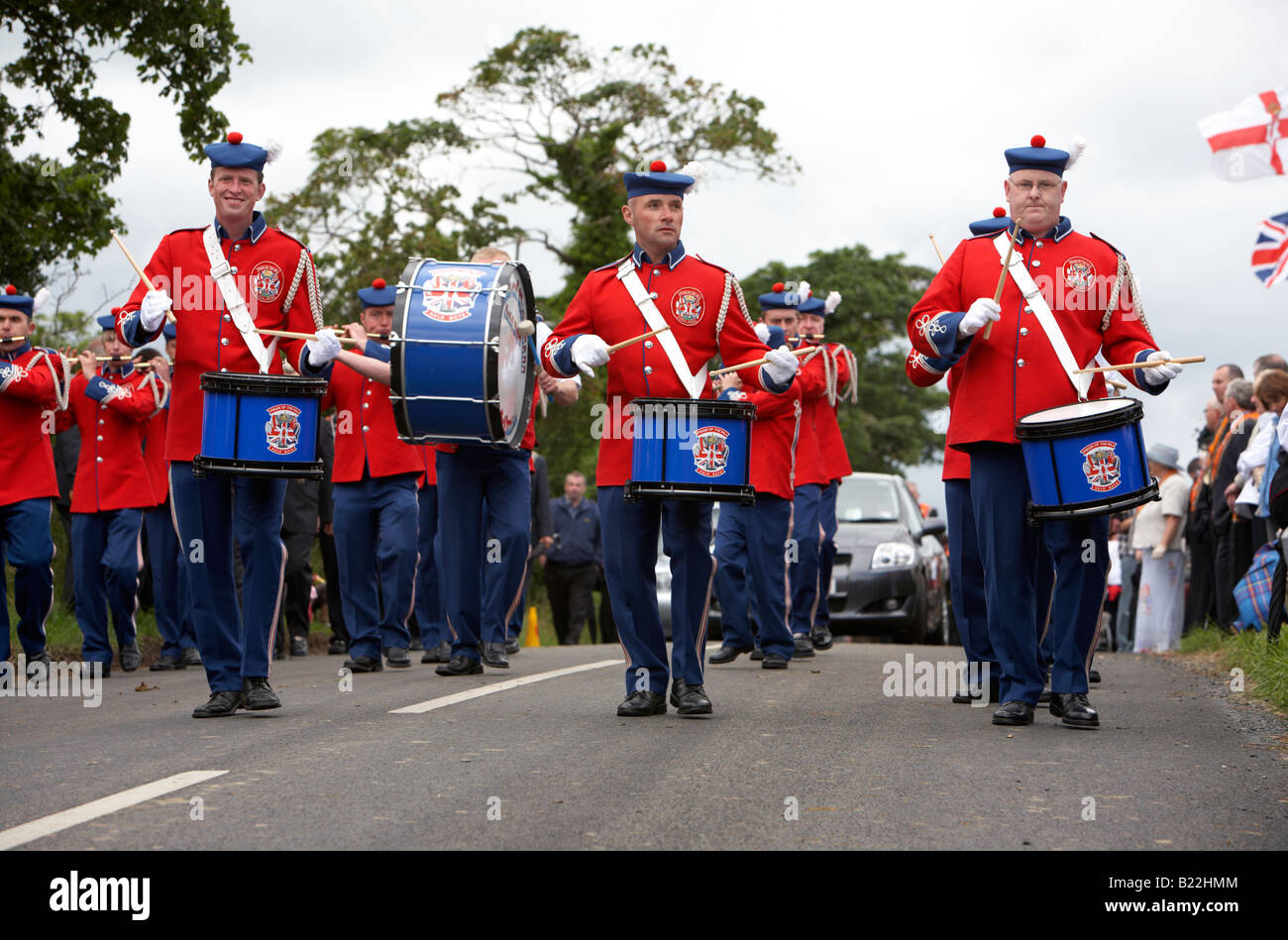loyalist drummers march with flute band during 12th July Orangefest