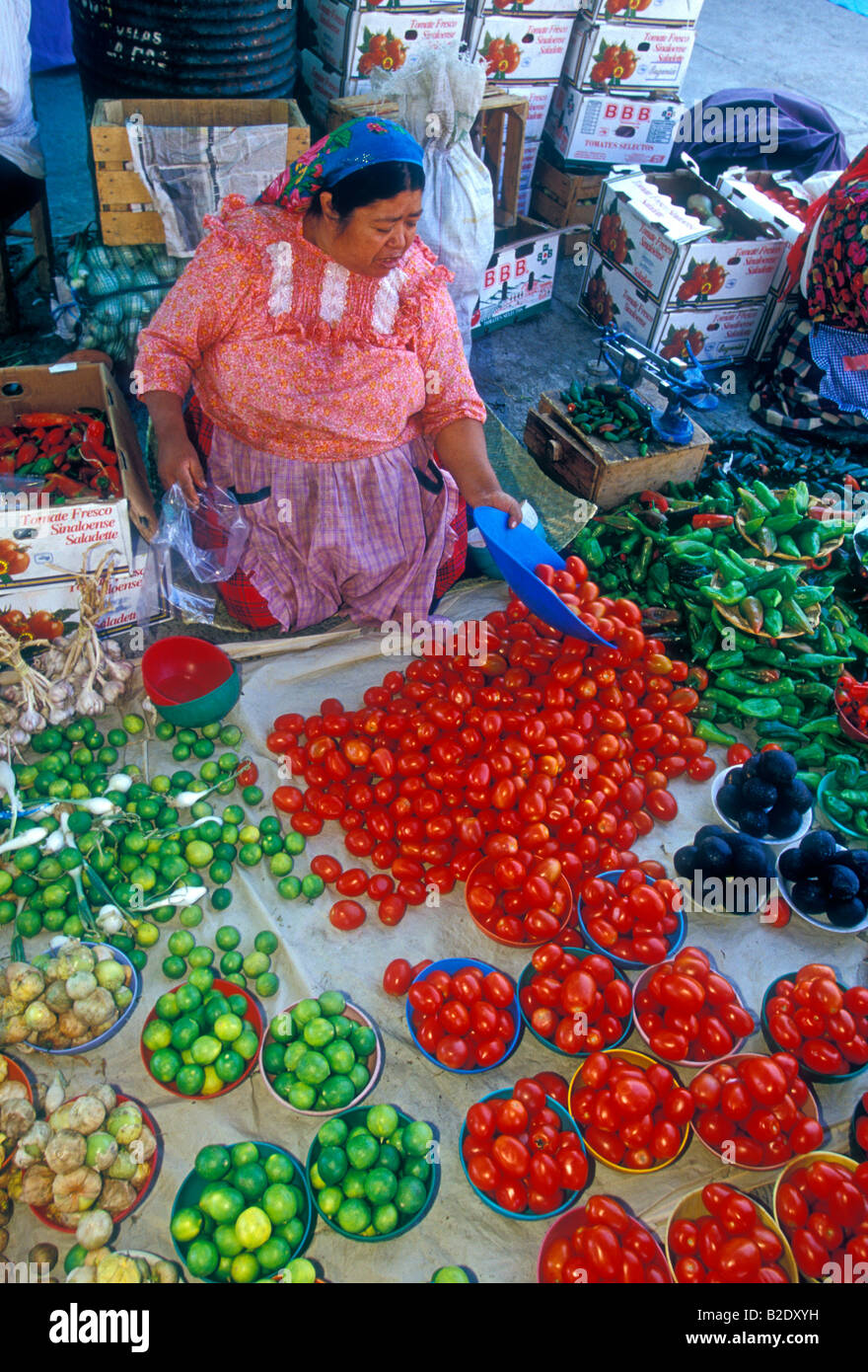 Mexican ethnic Zapotec Zapotecan woman people woman fruit and Stock