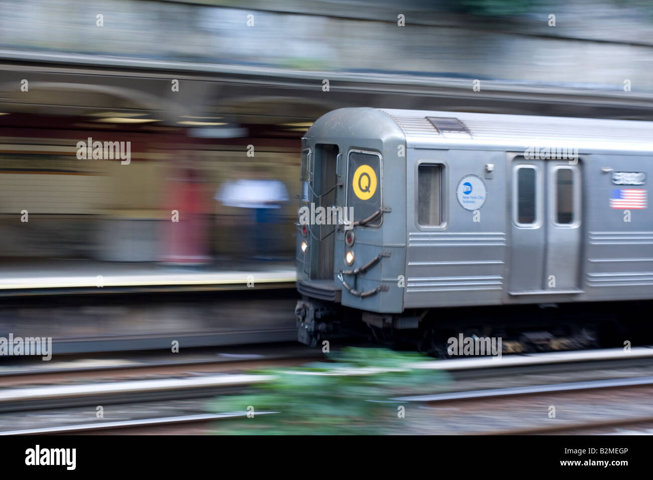 New York City MTA subway Q train at Parkside Ave in Brooklyn NY Stock