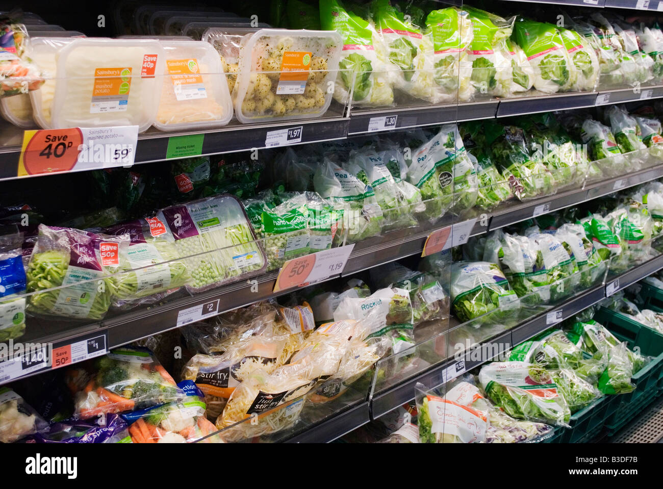 Fresh Produce on a Shelf in a UK Supermarket, with Produce Heavily