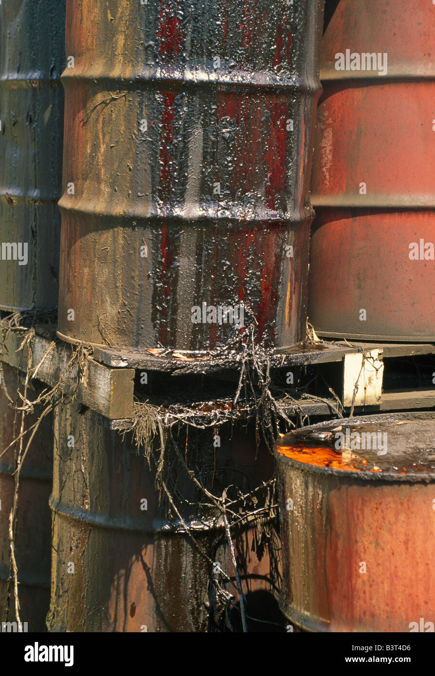Leaking 55 gallon metal drums Stock Photo, Royalty Free Image 19584690