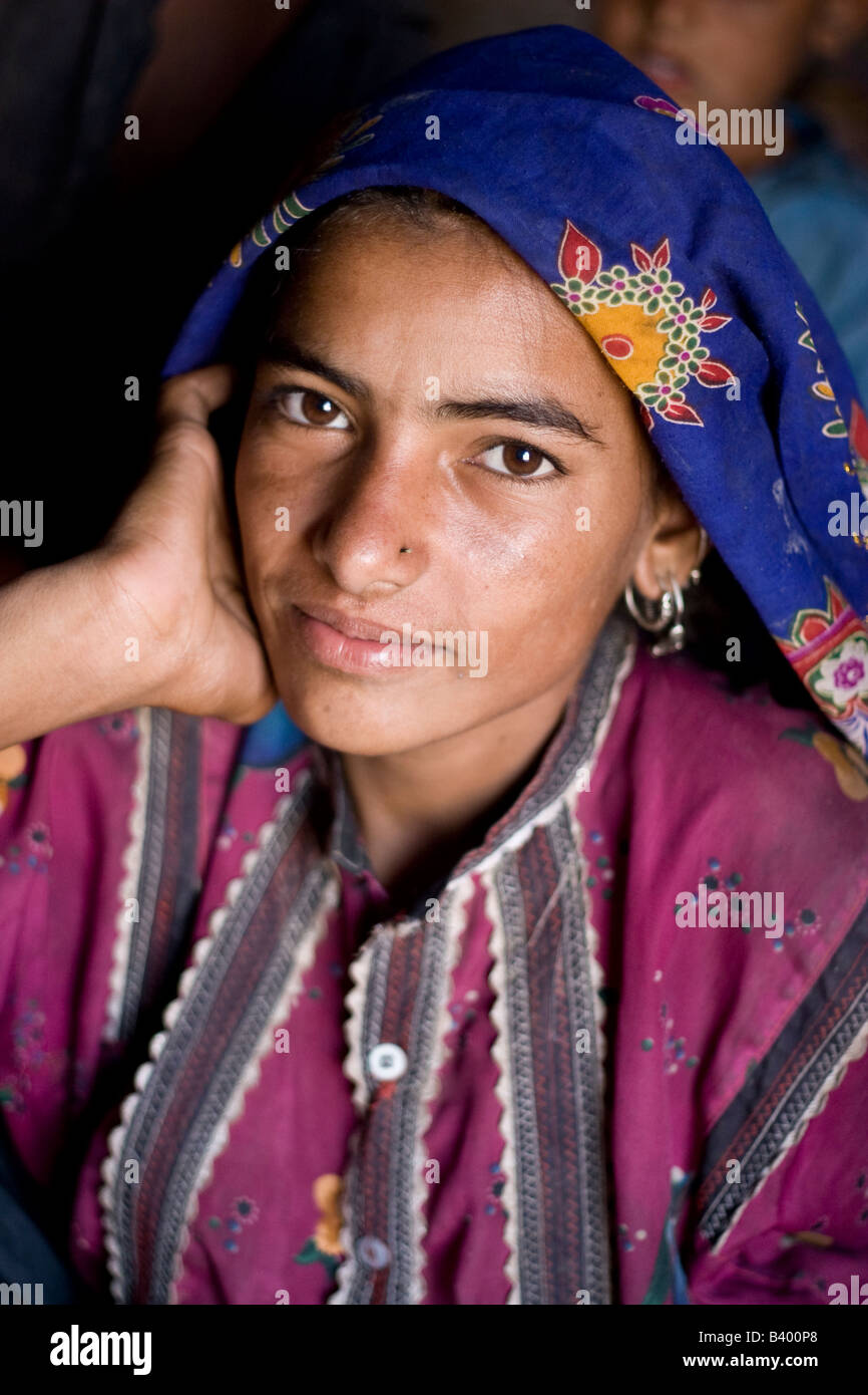 Portrait Of A Hindu Woman Thar Desert Rajasthan India Stock Photo