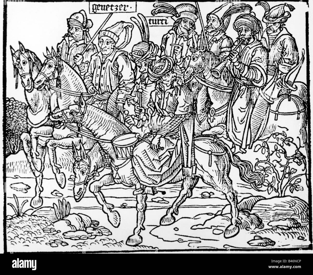military, Ottoman empire, cavalry, woodcut, late 15th century, Turks