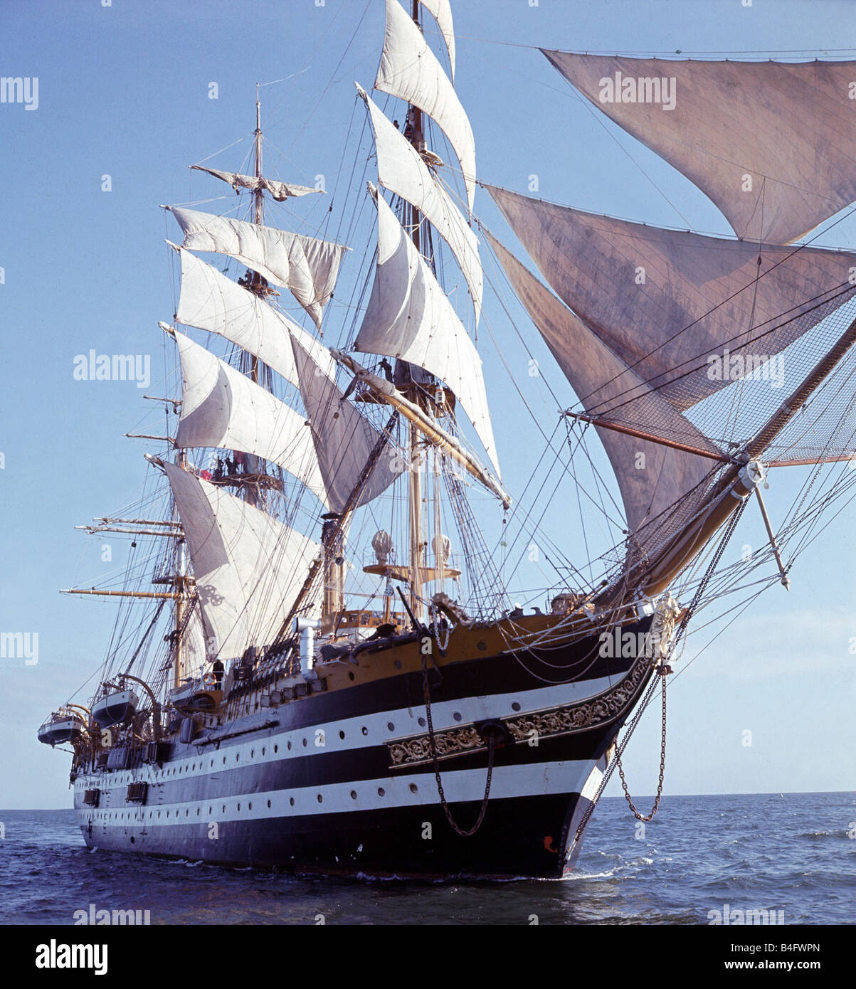 The Italian tall ship Amerigo Vespucci used for training arriving in