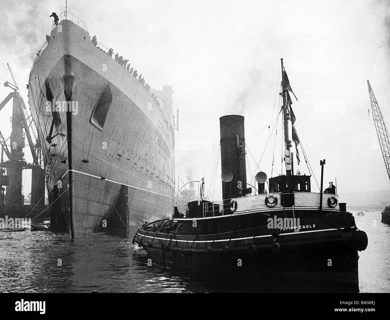 The launching of the liner Queen Elizabeth at John Brown shipyard on Stock Photo, Royalty Free
