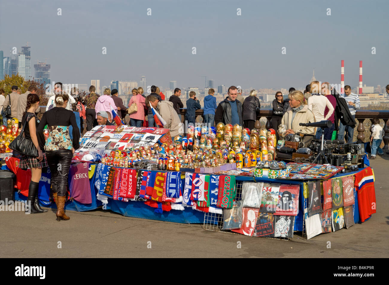 Souvenir vendors at Sparrow Hills in Moscow Stock Photo, Royalty Free