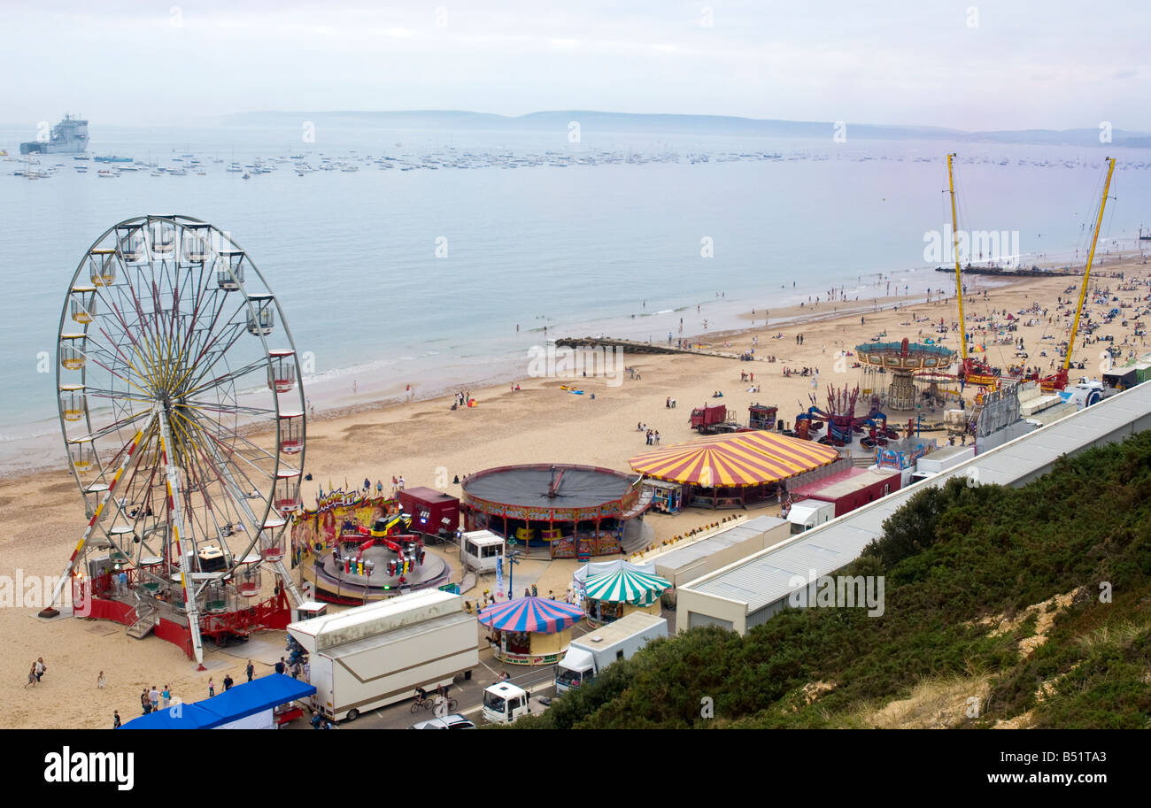 Fun fair on beach near Bournemouth during the four day air Stock Photo, Royalty Free