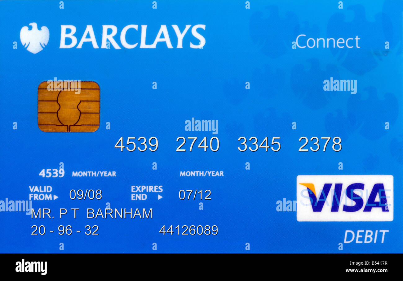 Barclays Bank Debit Card Fake Name and Numbers Stock Photo