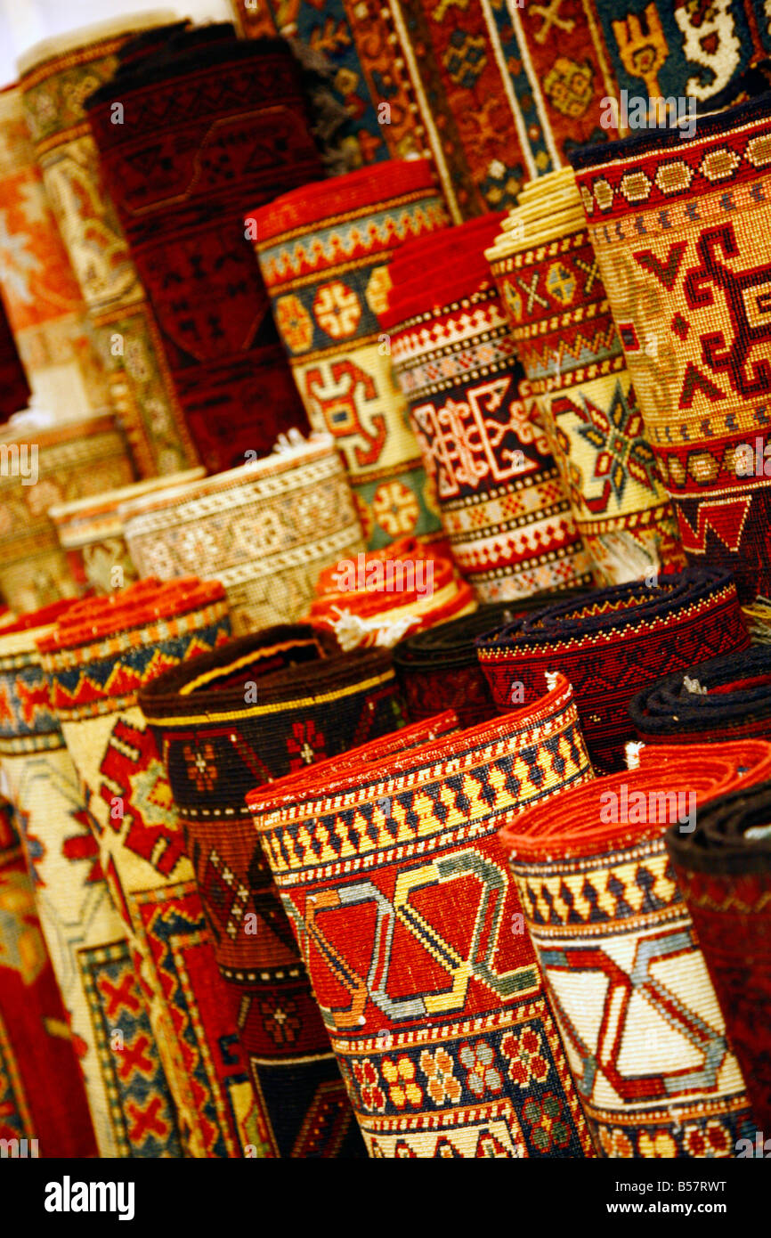 Carpets for sale in the Grand Bazaar, Istanbul, Turkey, Europe Stock