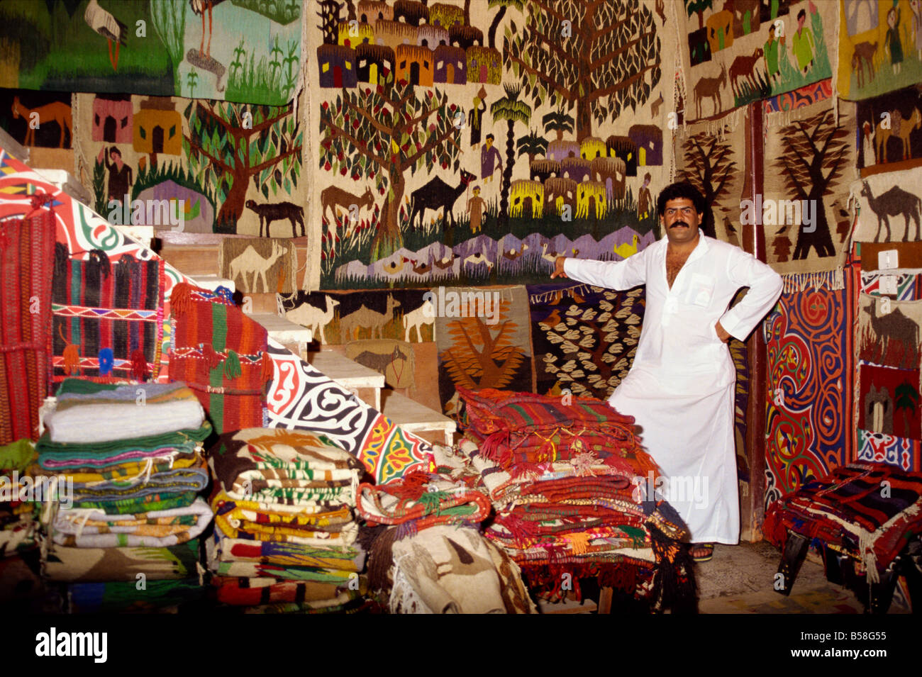 Carpet and textile souk Merchant Bazaar Giza Cairo Egypt North Africa