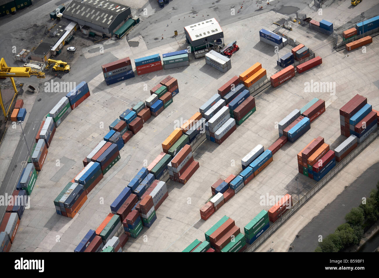 Aerial view south west of storage container yard storage containers Stock Photo, Royalty Free