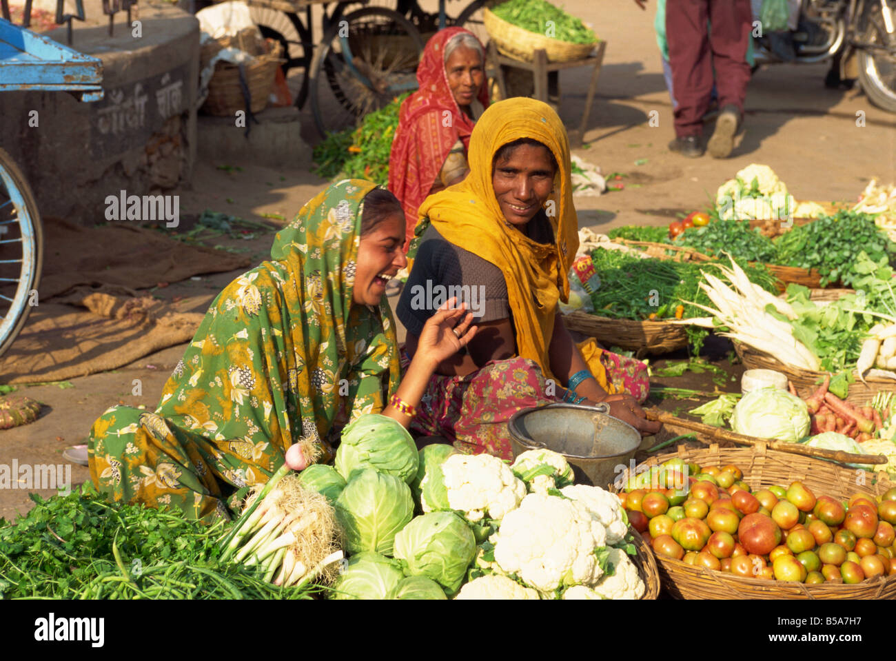 Women street vendors in market Deogarh Rajasthan state India Asia Stock