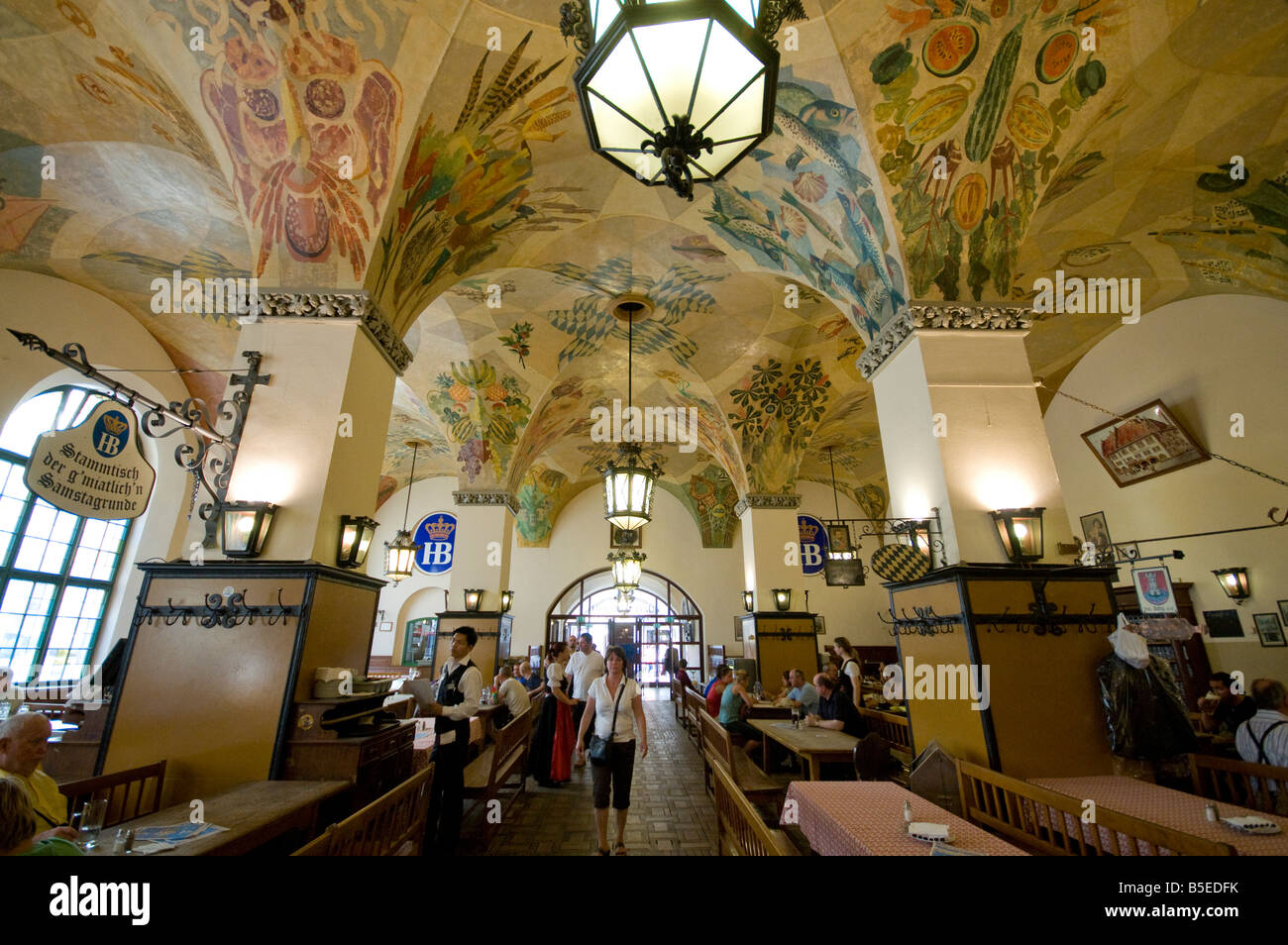 Interior of the Hofbräuhaus oldest bierkeller in Munich Bavaria Stock