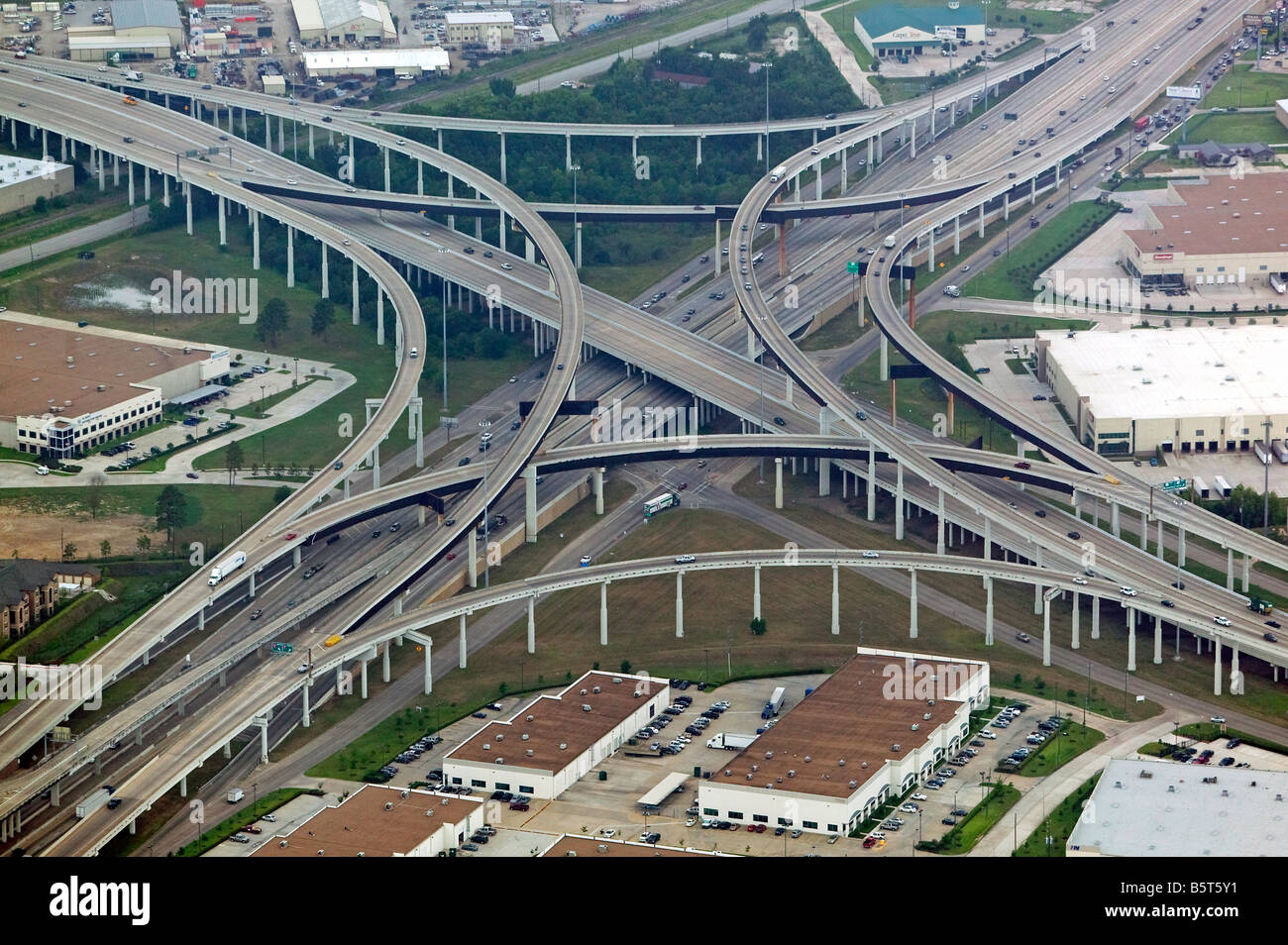 aerial view above Houston Texas highway interchange Stock Photo