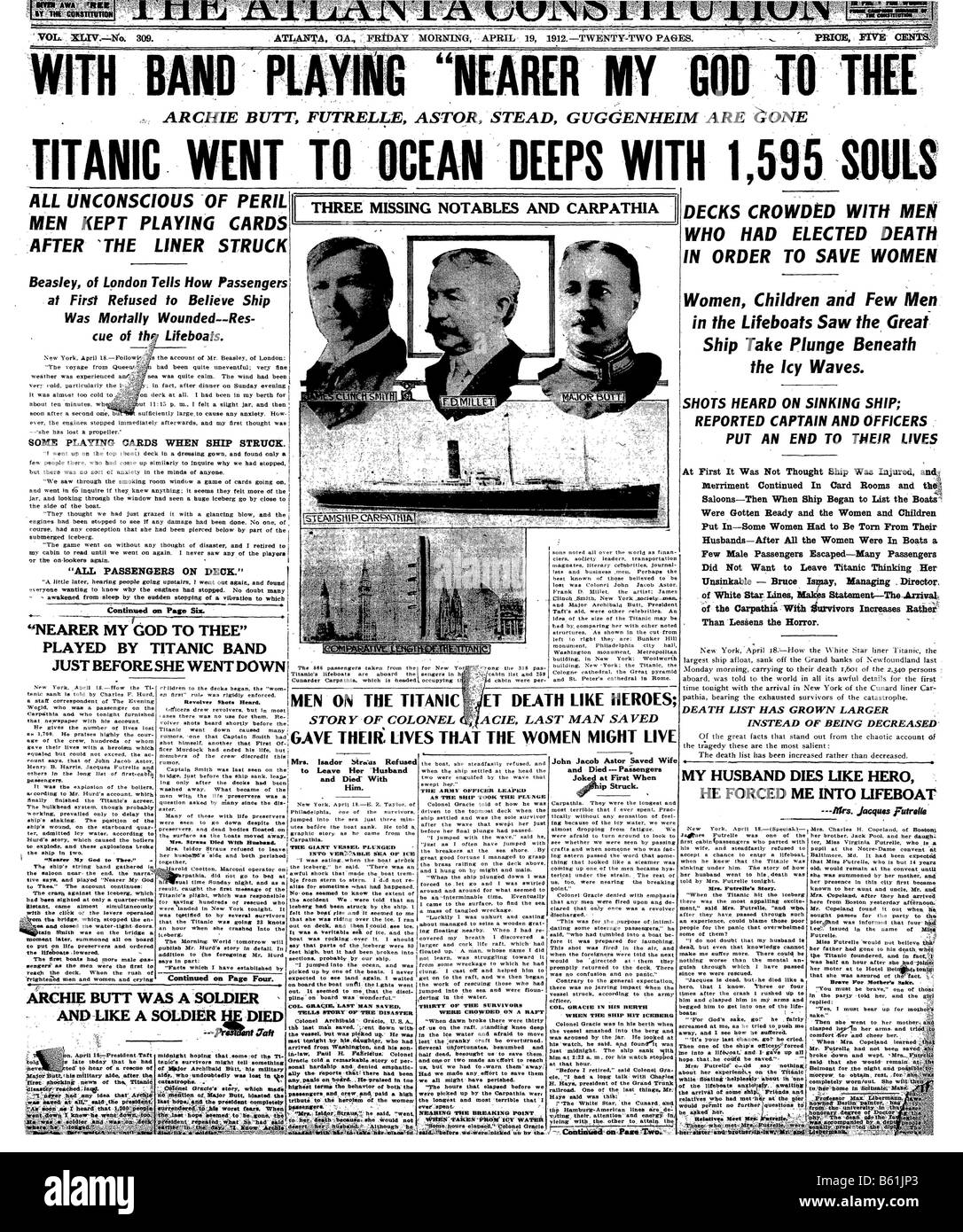 Front page of a 1912 US newspaper about the sinking of the Titanic