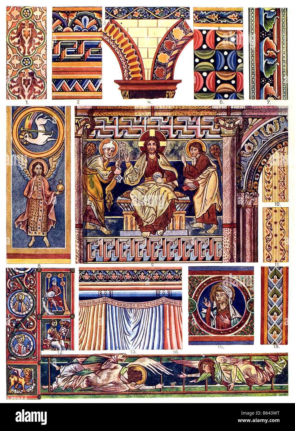 Romanesque Ornament in Germany, Romanesque Wall and Ceiling Stock Photo