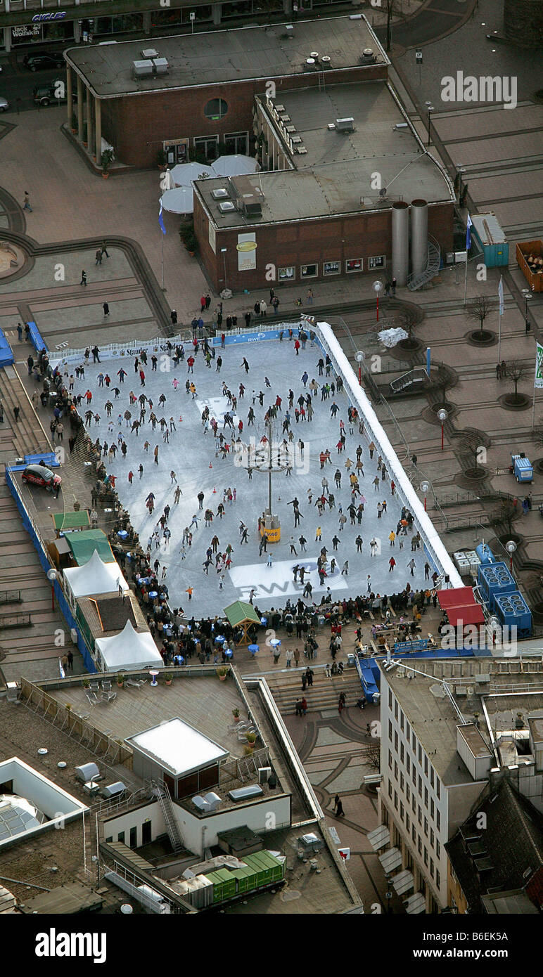 Aerial picture, icerink on KennedyPlatz Square, Essen, Ruhr area