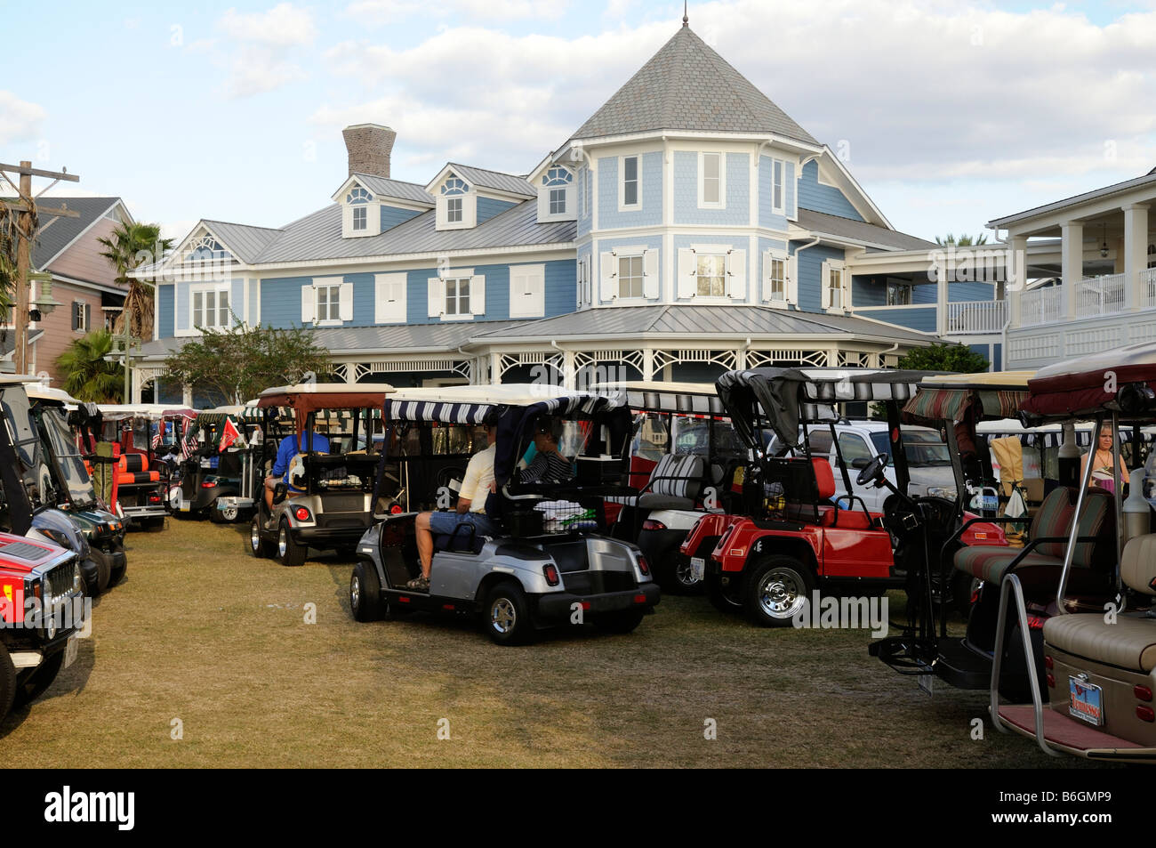 Golf and club cart parking Sumter landing The Villages Florida USA