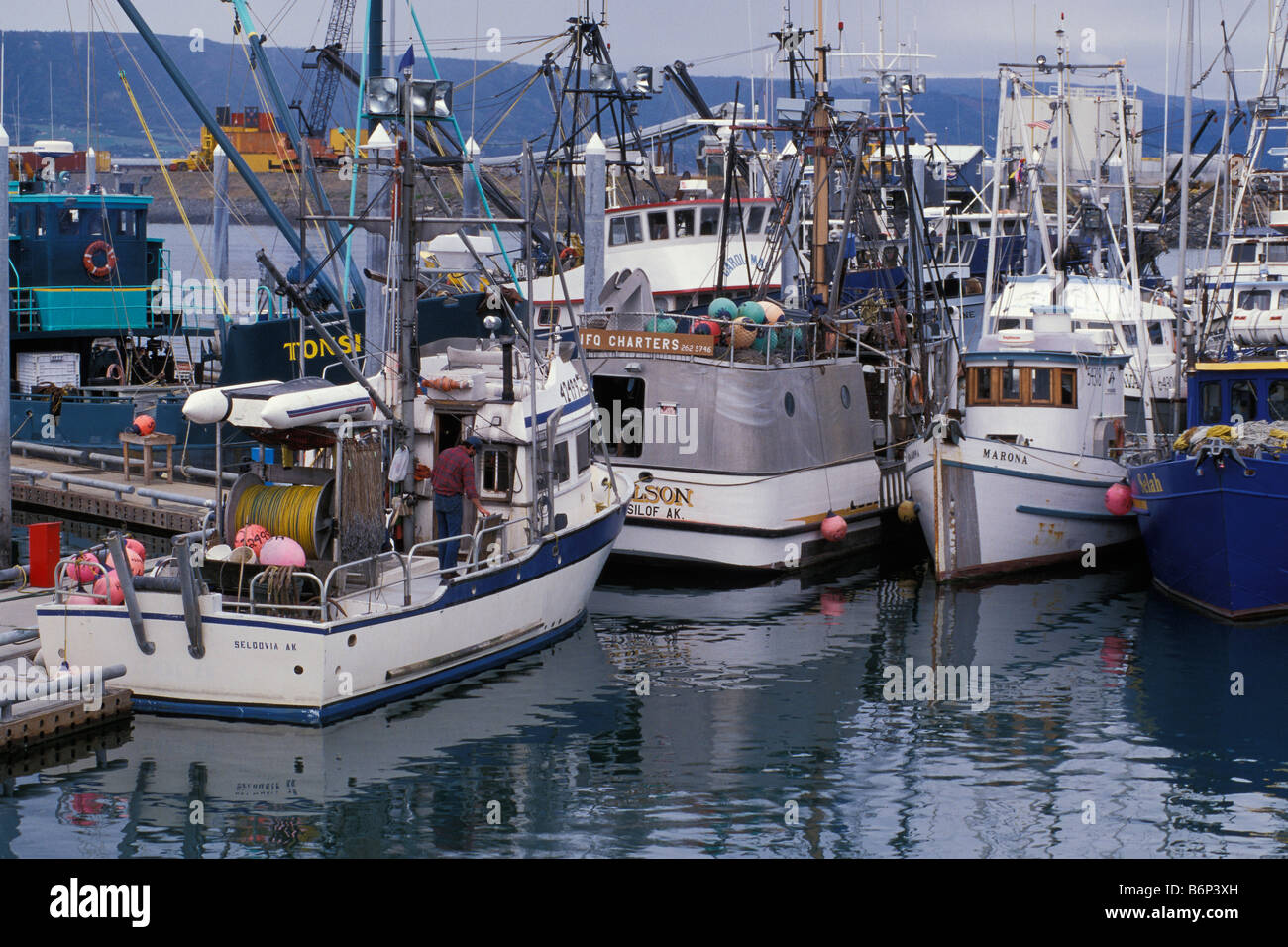 Fishing Boats In Small Boat Harbor On The Homer Spit Homer Alaska USA Stock Photo, Royalty Free