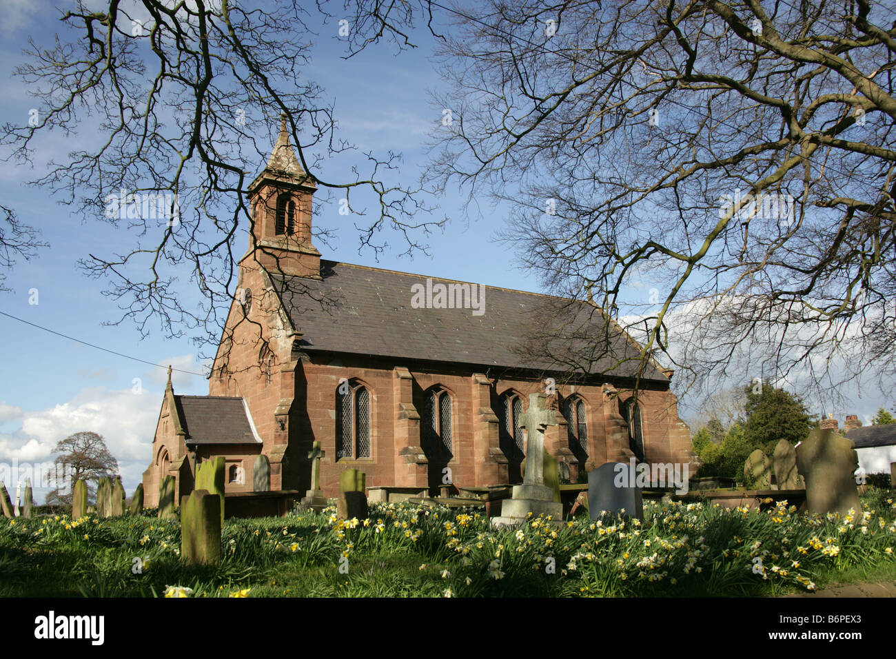 Village of Coddington, England. 19th century sandstone built St Stock