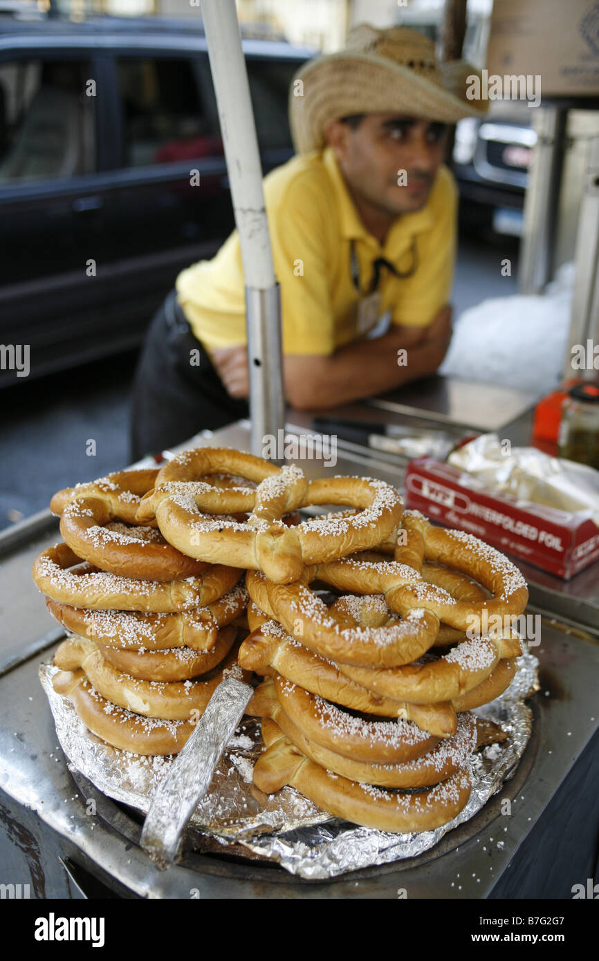 Street Vendor & Pretzels, New York City, USA Stock Photo, Royalty Free