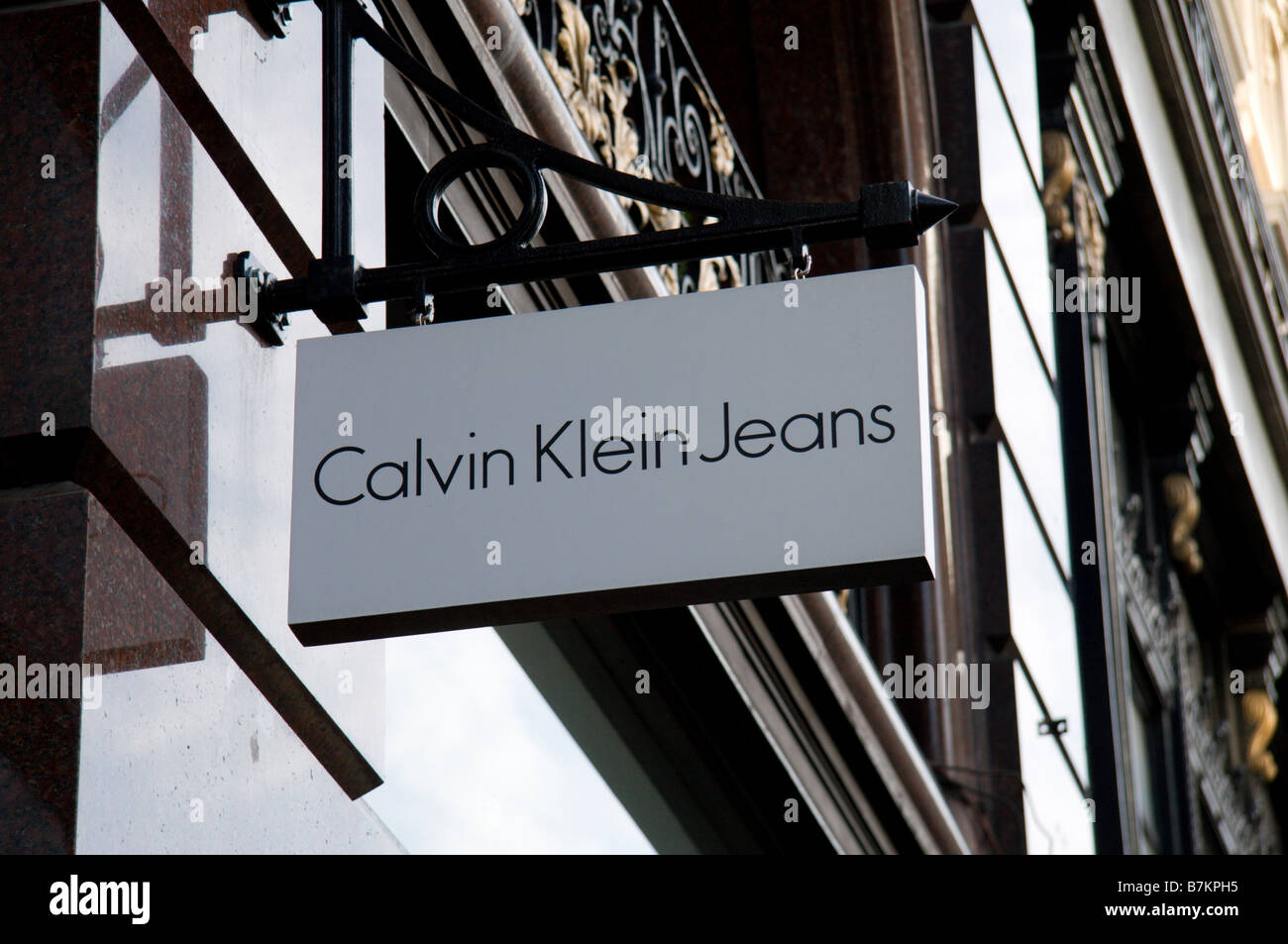 A shop sign for the Calvin Klein Jeans shop, Regents Street, London