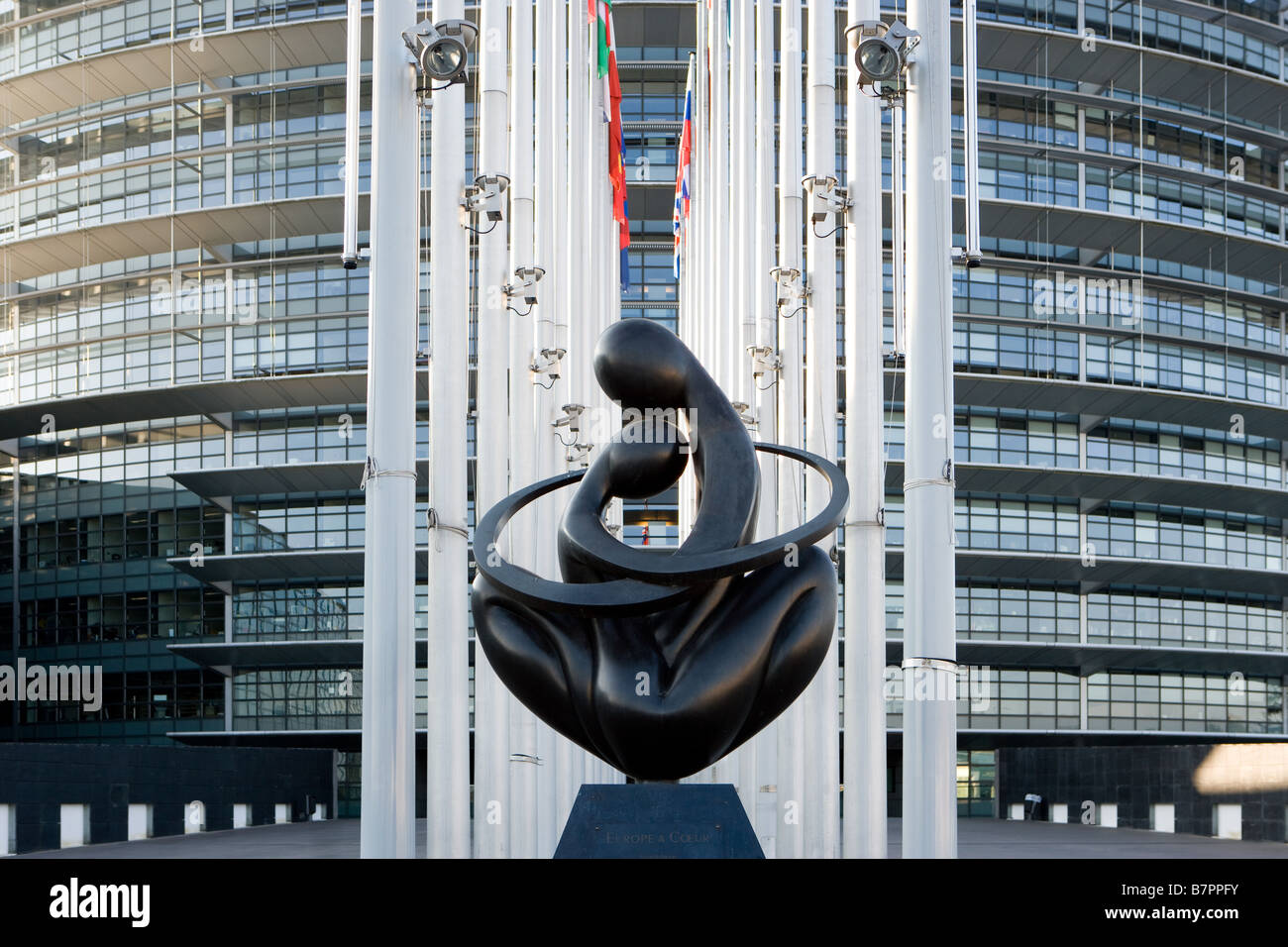 Statue in front of the European Parliament Stock Photo, Royalty Free