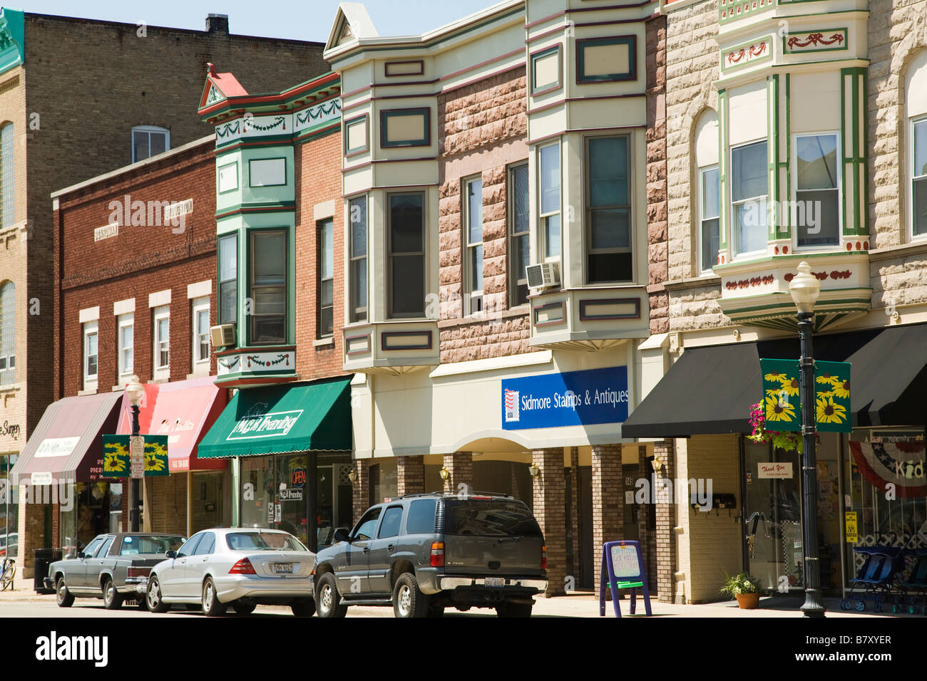 ILLINOIS DeKalb Retail stores and shops along main street in midwest