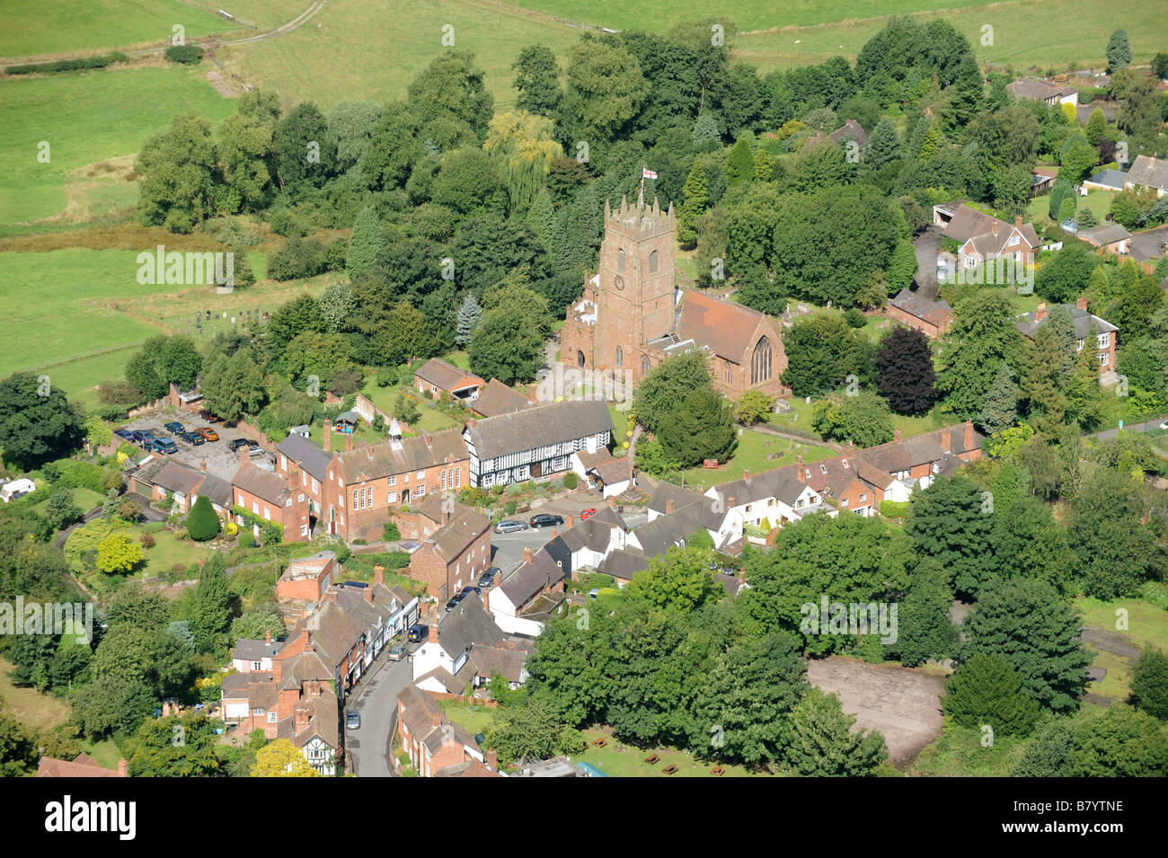 Aerial view Claverley village in Shropshire England Uk Stock Photo