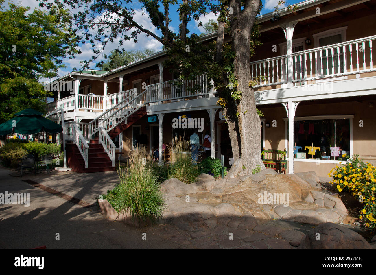 Shopping plaza downtown Taos New Mexico USA Stock Photo, Royalty Free
