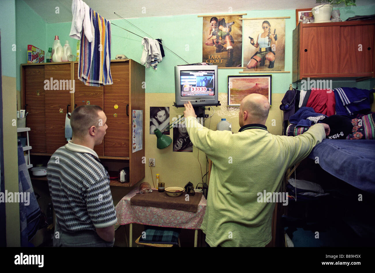 two inmates in prison cell, Poland. jail Stock Photo, Royalty Free
