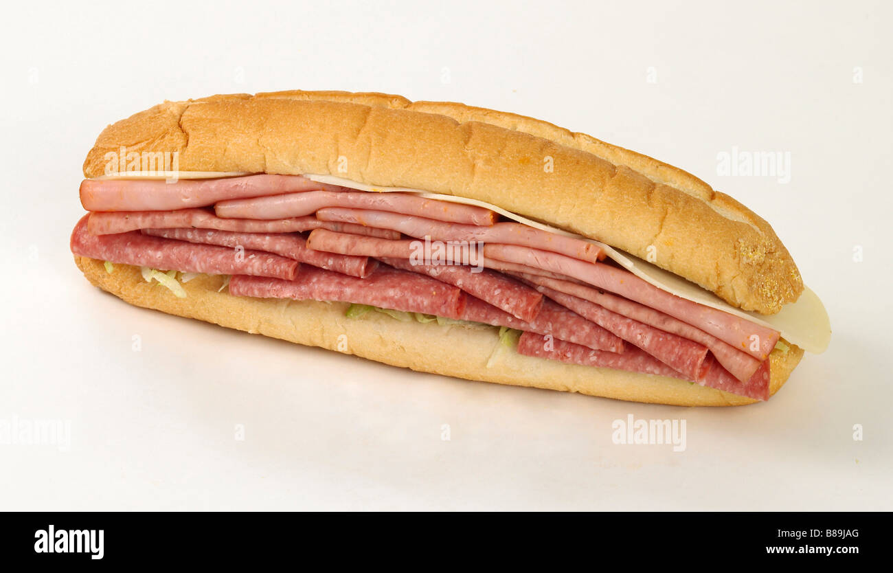 12" foot long deli italian sub sandwich roll bread Stock Photo, Royalty